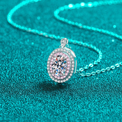 925 Sterling Silver PT950 Rose Gold Plated Oval Pendant Necklace - 1CT Moissanite Sporty-Chic Chain