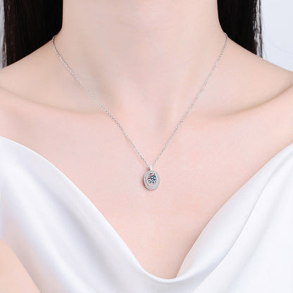 925 Sterling Silver PT950 Rose Gold Plated Oval Pendant Necklace - 1CT Moissanite Sporty-Chic Chain