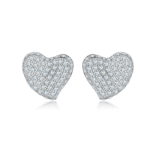 925 Sterling Silver Pavé Heart Stud Earrings – Elegant Full-Zircon Love Design