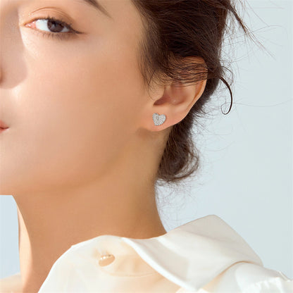 925 Sterling Silver Pavé Heart Stud Earrings – Elegant Full-Zircon Love Design