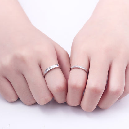 925 Sterling Silver Pave Zircon Couple Rings - Adjustable Korean-Style Matching Set