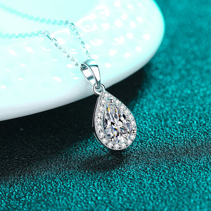 925 Sterling Silver Pear-Cut Pendant Necklace - 1CT Moissanite PT950-Plated Cluster Chain