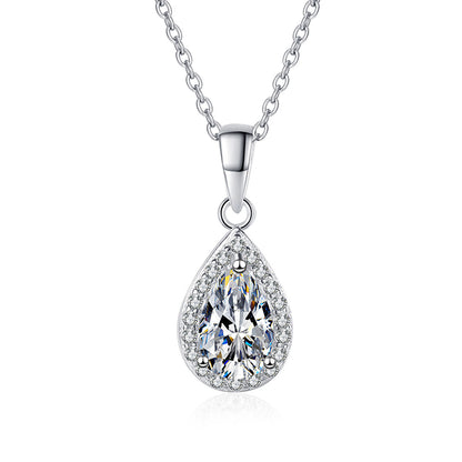 925 Sterling Silver Pear-Cut Pendant Necklace - 1CT Moissanite PT950-Plated Cluster Chain