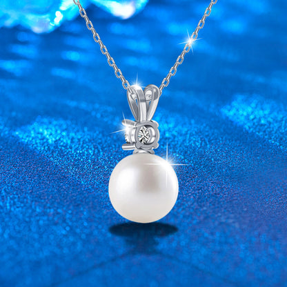 925 Sterling Silver Pearl Accent Geometric Pendant Multi-Layer Necklace with 0.5ct Moissanite Cross Chain Rhodium Plated
