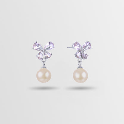925 Sterling Silver Pearl Drop Earrings - Korean Style Geometric Dangle Earrings for Women