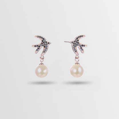 925 Sterling Silver Pearl Drop Earrings - Korean Style Geometric Dangle Earrings for Women
