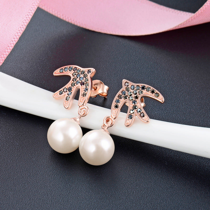 925 Sterling Silver Pearl Drop Earrings - Korean Style Geometric Dangle Earrings for Women