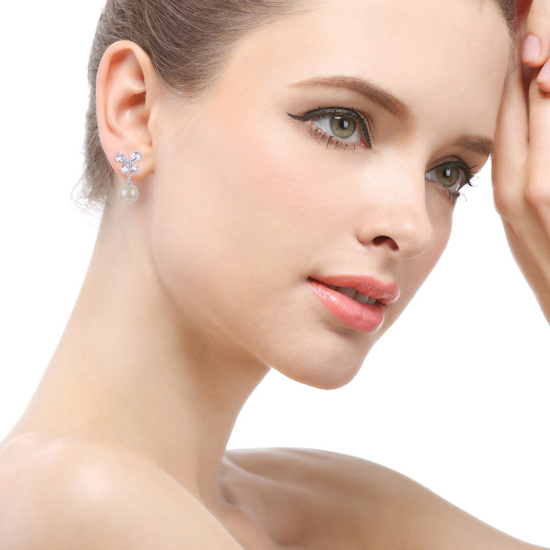925 Sterling Silver Pearl Drop Earrings - Korean Style Geometric Dangle Earrings for Women