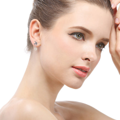 925 Sterling Silver Pearl Drop Earrings - Korean Style Geometric Dangle Earrings for Women