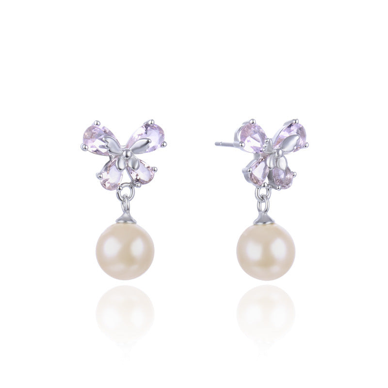 925 Sterling Silver Pearl Drop Earrings - Korean Style Geometric Dangle Earrings for Women