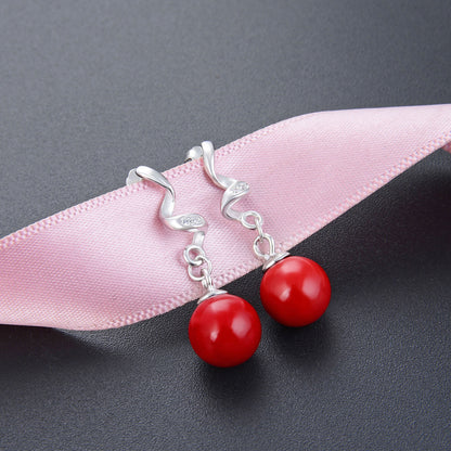 925 Sterling Silver Pearl Drop Earrings - Korean Style Geometric Dangle Earrings with Plastic Backs