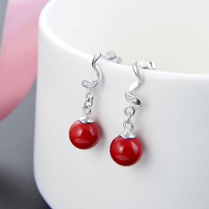 925 Sterling Silver Pearl Drop Earrings - Korean Style Geometric Dangle Earrings with Plastic Backs
