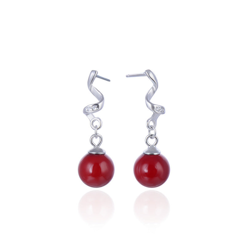 925 Sterling Silver Pearl Drop Earrings - Korean Style Geometric Dangle Earrings with Plastic Backs