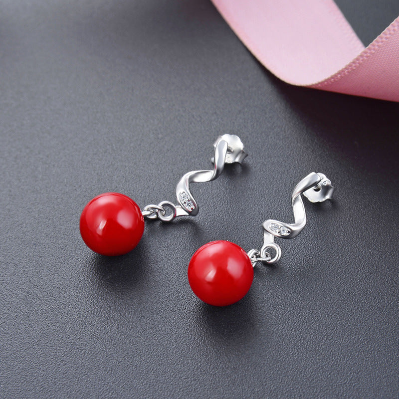 925 Sterling Silver Pearl Drop Earrings - Korean Style Geometric Dangle Earrings with Plastic Backs