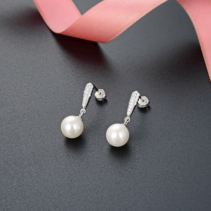 925 Sterling Silver Pearl Drop Earrings with Plastic Backs - Korean Style Natural Pearl Dangle Earrings for Women