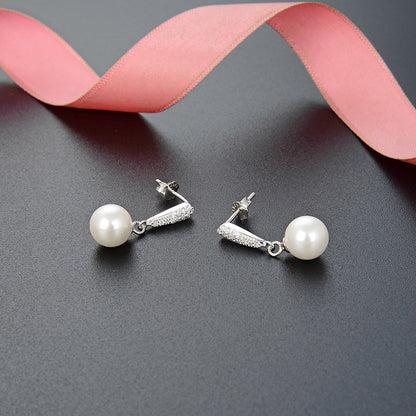925 Sterling Silver Pearl Drop Earrings with Plastic Backs - Korean Style Natural Pearl Dangle Earrings for Women