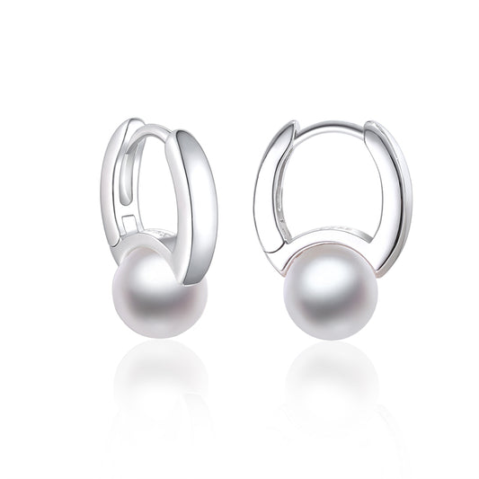 925 Sterling Silver Pearl Ear Cuff Earrings for Women Minimalist Geometric Pearl Jewelry White Gold Plated