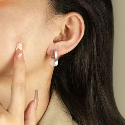925 Sterling Silver Pearl Ear Cuff Earrings for Women Minimalist Geometric Pearl Jewelry White Gold Plated