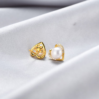 925 Sterling Silver Pearl Geometric Stud Earrings - Korean Style Sweet Minimalist Earrings with Plastic Stoppers