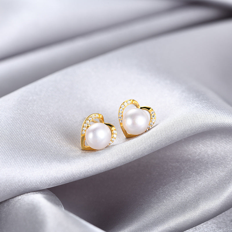925 Sterling Silver Pearl Geometric Stud Earrings - Korean Style Sweet Minimalist Earrings with Plastic Stoppers