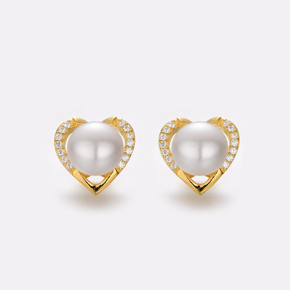 925 Sterling Silver Pearl Geometric Stud Earrings - Korean Style Sweet Minimalist Earrings with Plastic Stoppers