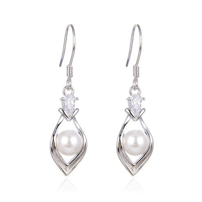 925 Sterling Silver Pearl Hoop Earrings - Korean Minimalist Geometric Earrings for Women