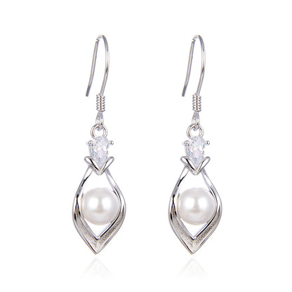 925 Sterling Silver Pearl Hoop Earrings - Korean Minimalist Geometric Earrings for Women