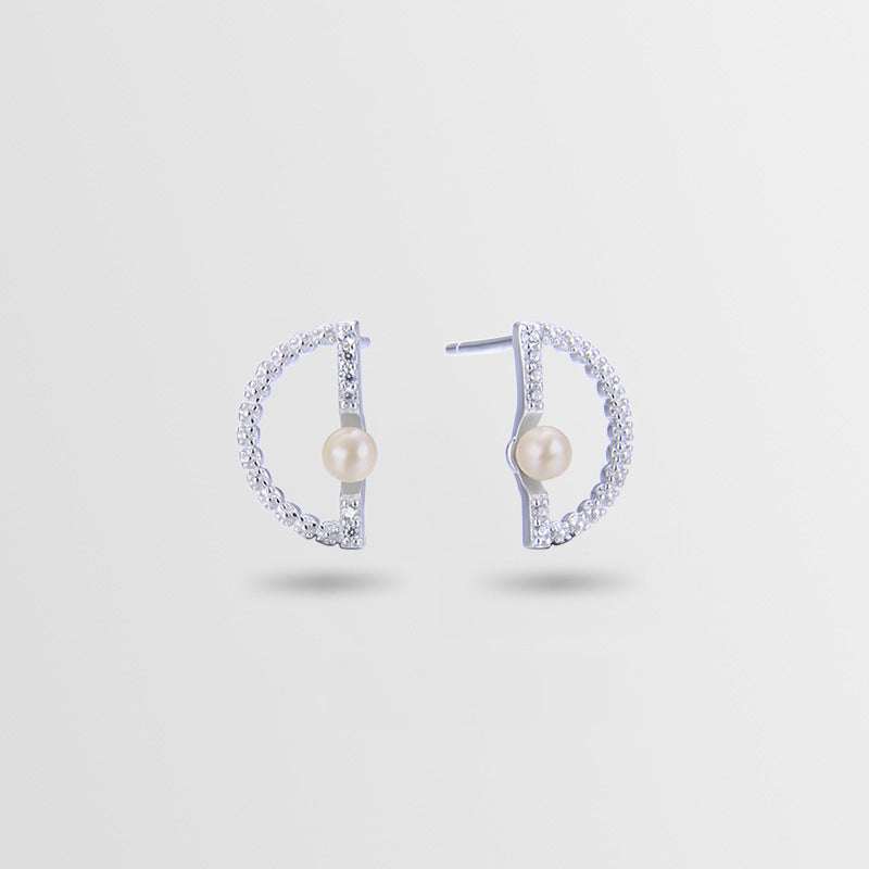 925 Sterling Silver Pearl Stud Earrings - Korean Style Shell Pearl Earrings with Plastic Backs for Women
