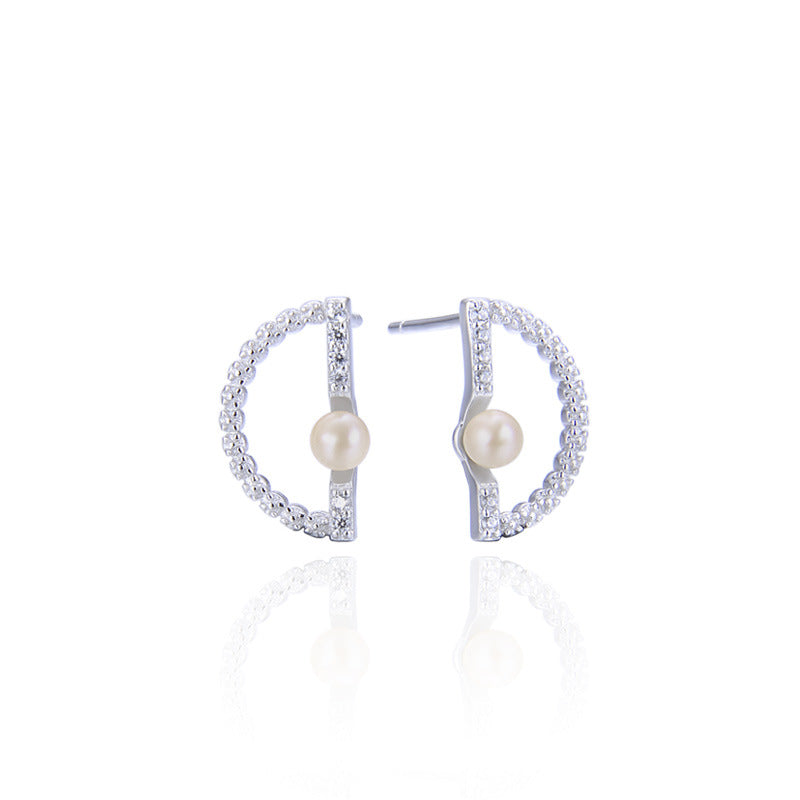 925 Sterling Silver Pearl Stud Earrings - Korean Style Shell Pearl Earrings with Plastic Backs for Women