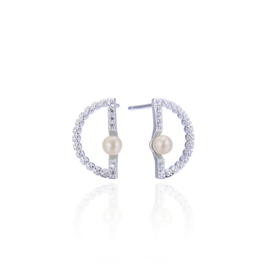 925 Sterling Silver Pearl Stud Earrings - Korean Style Shell Pearl Earrings with Plastic Backs for Women