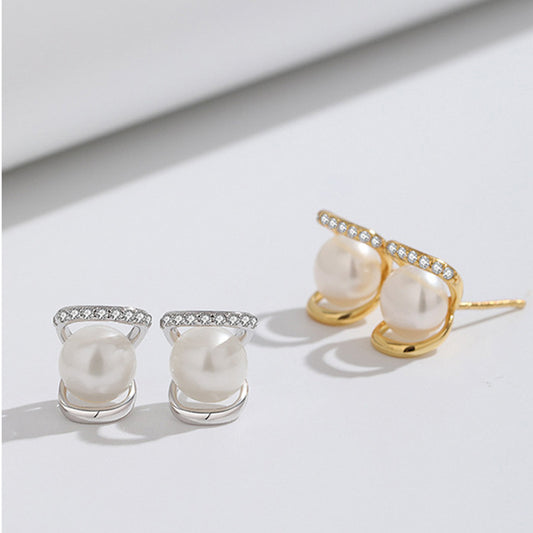 925 Sterling Silver Pearl Stud Earrings - Premium White Gold & 18K Gold Plated Luxury Earrings for Women
