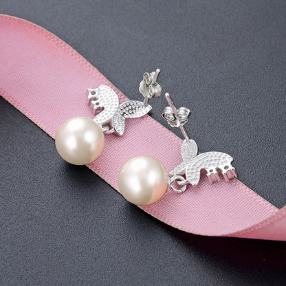 925 Sterling Silver Pearl & Diamond Stud Earrings - 1.5g Korean Style Shell Pearl Earrings with Plastic Backs