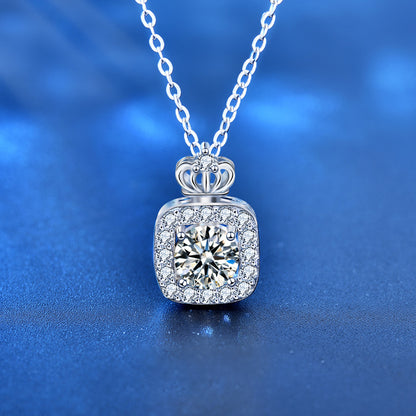 925 Sterling Silver Perfume Bottle Crown Pendant Necklace with 1ct or 2ct Moissanite Cross Chain Unique Women's Jewelry