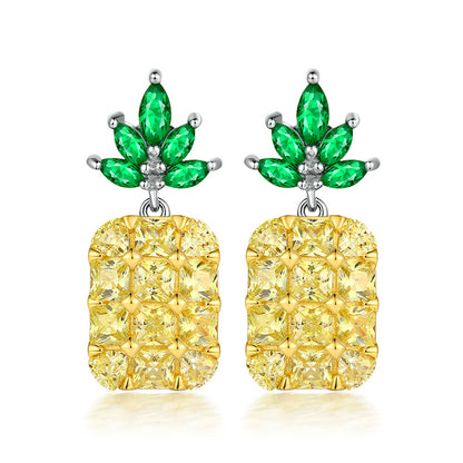 925 Sterling Silver Pineapple Stud Earrings - Whimsical Zircon Fruit Jewelry for Women