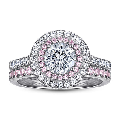 925 Sterling Silver Pink Zircon Ring Set – Elegant Stackable Band Collection