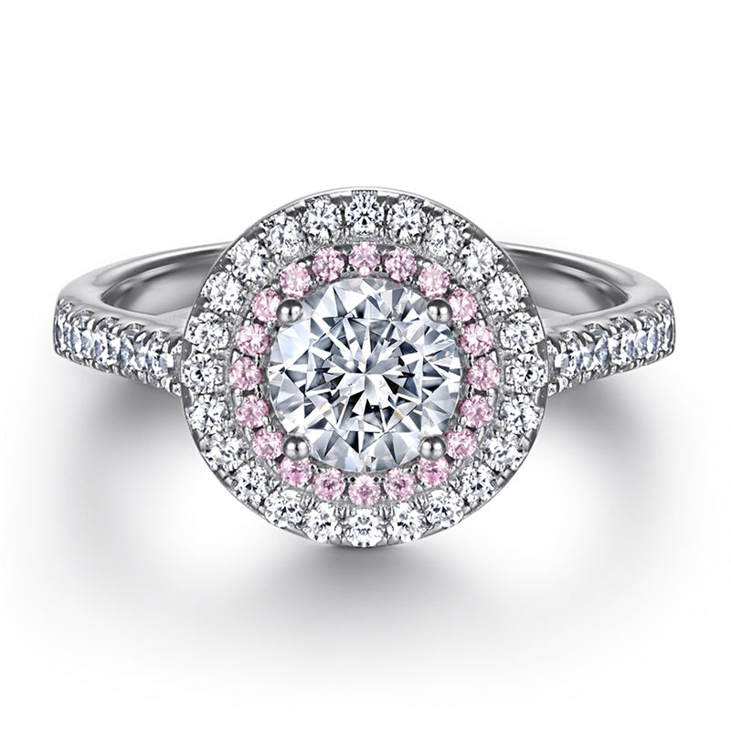 925 Sterling Silver Pink Zircon Ring Set – Elegant Stackable Band Collection