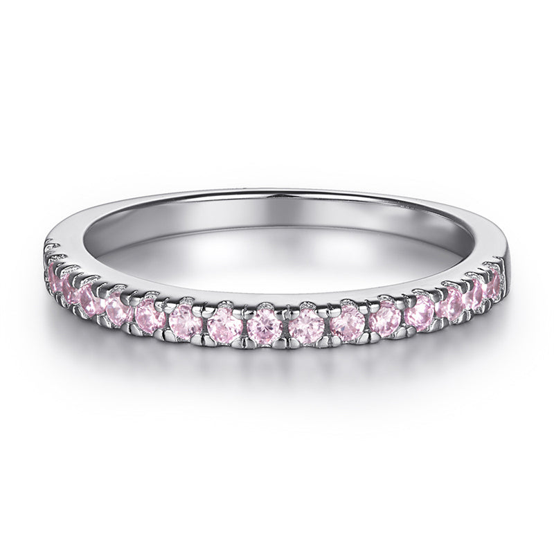 925 Sterling Silver Pink Zircon Ring Set – Elegant Stackable Band Collection