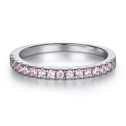 925 Sterling Silver Pink Zircon Ring Set – Elegant Stackable Band Collection
