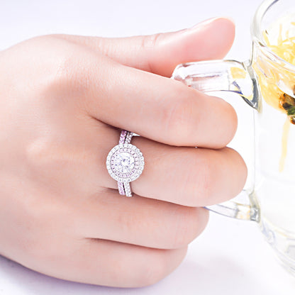 925 Sterling Silver Pink Zircon Ring Set – Elegant Stackable Band Collection