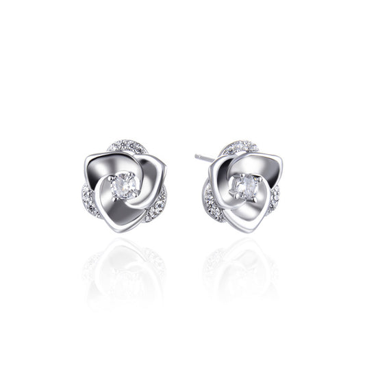 925 Sterling Silver Plated Cartoon Stud Earrings - 2.6g Playful White Gold & Rose Gold Earrings with Plastic Backs