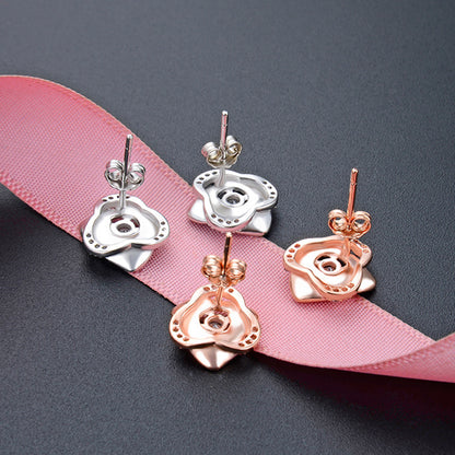925 Sterling Silver Plated Cartoon Stud Earrings - 2.6g Playful White Gold & Rose Gold Earrings with Plastic Backs