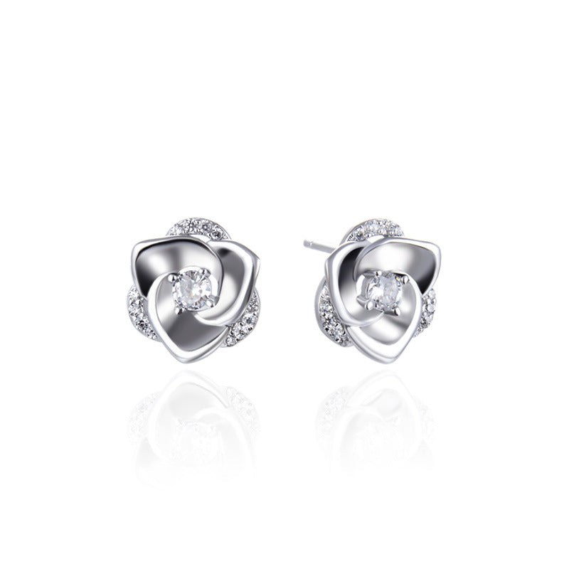 925 Sterling Silver Plated Cartoon Stud Earrings - 2.6g Playful White Gold & Rose Gold Earrings with Plastic Backs