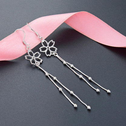 925 Sterling Silver Plated Floral Drop Earrings - 2.5g Light Luxury Flower Dangle Earrings for Women