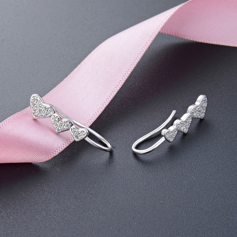 925 Sterling Silver Plated Heart Clip-On Earrings - Korean Style Geometric Square Bezel Ear Cuffs for Women