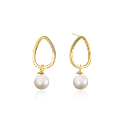 925 Sterling Silver Plated Oval Shell Pearl Stud Earrings with Plastic Backs - Geometric European Style for Women (1.4g)