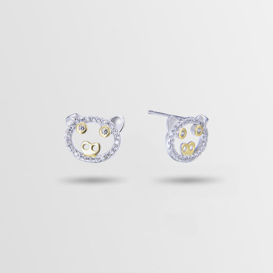 925 Sterling Silver Plated Pig Stud Earrings - Cute Zodiac Animal Earrings with Plastic Backs for Women