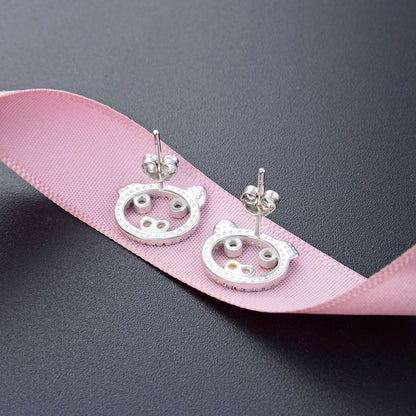 925 Sterling Silver Plated Pig Stud Earrings - Cute Zodiac Animal Earrings with Plastic Backs for Women