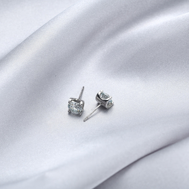 925 Sterling Silver Plated Round Stud Earrings-Minimalist Geometric Design for Women (1ct)