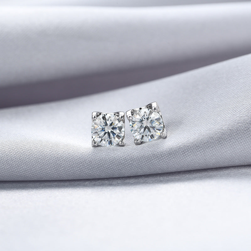 925 Sterling Silver Plated Round Stud Earrings-Minimalist Geometric Design for Women (1ct)