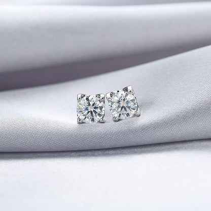 925 Sterling Silver Plated Round Stud Earrings-Minimalist Geometric Design for Women (1ct)